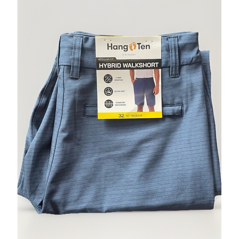 Hang Ten Mens 32 Hybrid 4 Way Stretch Walkshort Blue  Inseam 10" Pockets‎ New